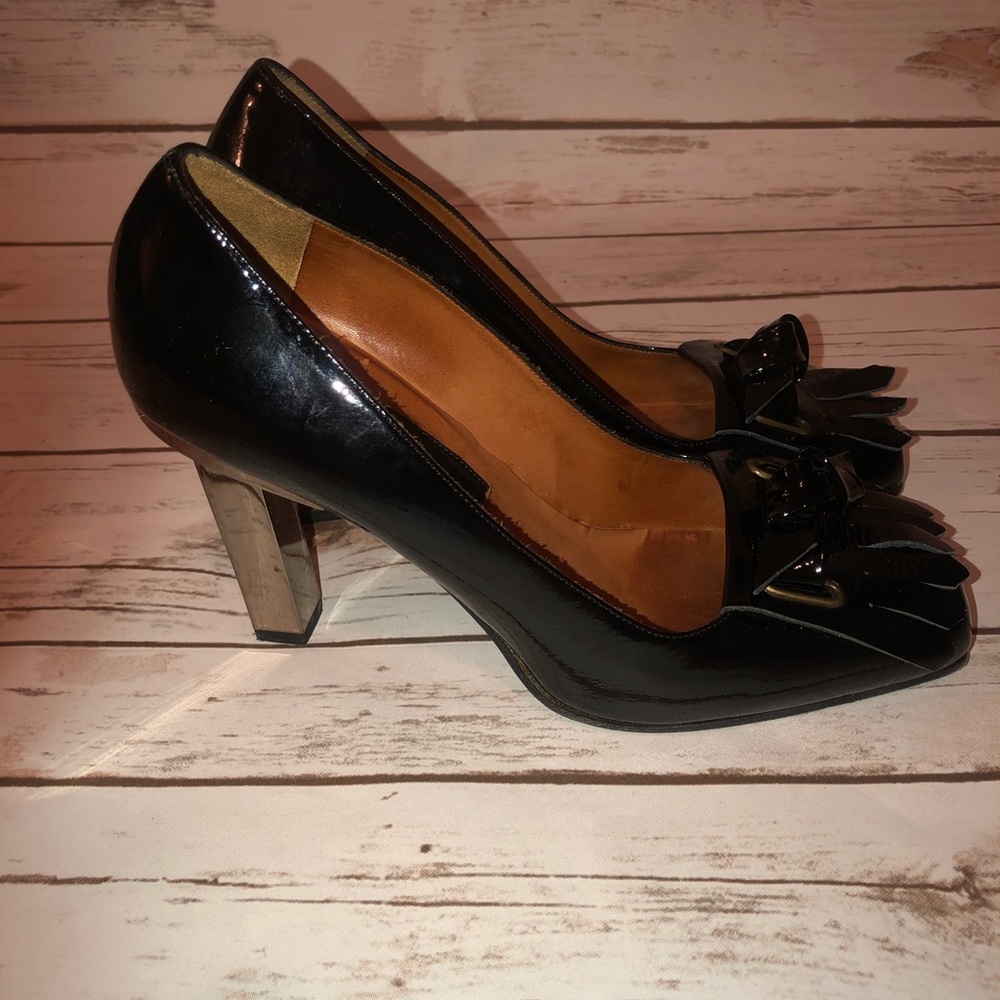 Beautiful Lanvin Black Patent Square Toe Fringe Metal Pump - Picture 11 of 13